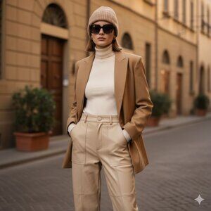 4th + Reckless “Kayden” Faux Leather Straight-Leg Pants – Nude, Size S (NWT)